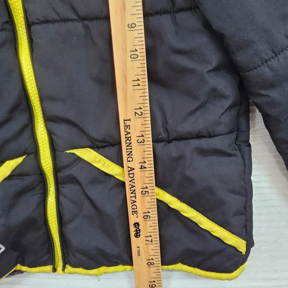 Batman The Dark Knight Boys Puffer Jacket Black Yellow‎ Hooded Size 6/7 Small